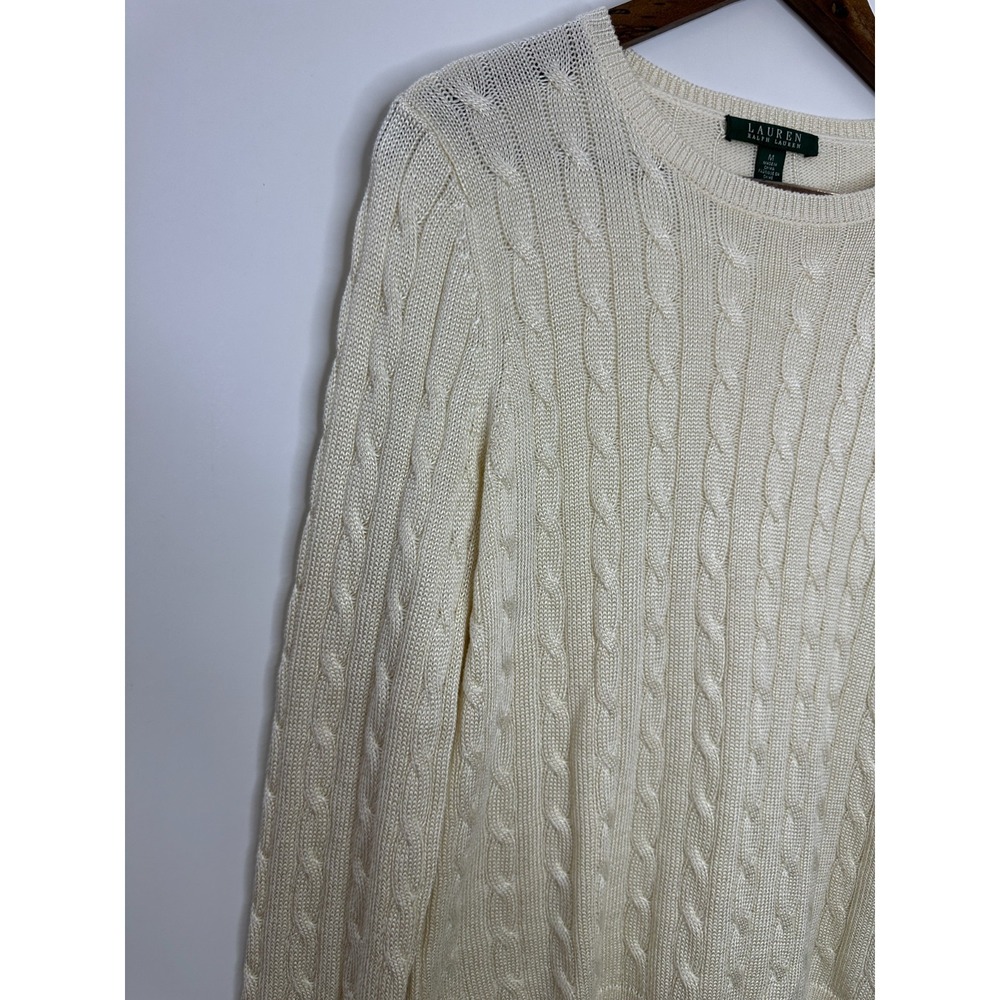 Lauren Ralph Lauren Women Cream Cable Knit Gold Button Shoulder Sweater Medium - Picture 3 of 12